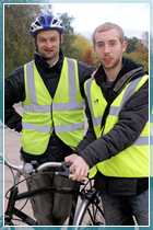Student Rowan Alcock with cycle trainer Richard Monk