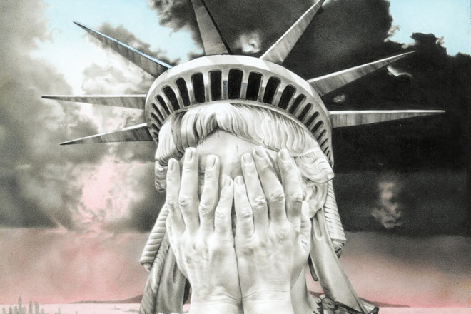Oh America (1990, gouache on card)