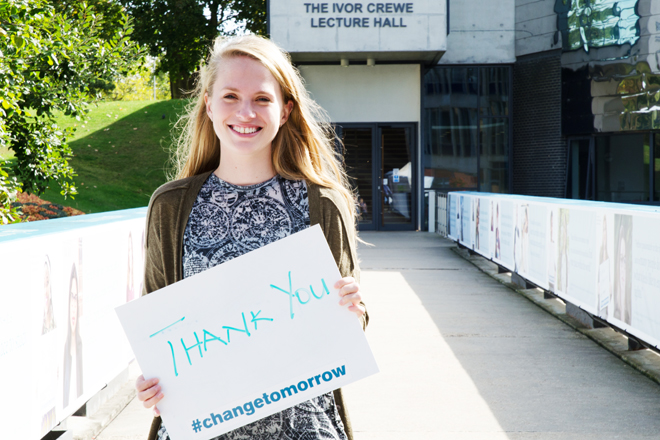 Female student celebrating appeal success